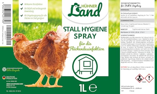 HÜHNER Land Stall Hygiene Spray, Desinfektion speziell für den Hühnerstall 1L für Hühner - Als Desinfektions-Reiniger für alle Flächen im Stall I Gegen Giardien, Pilze & Bakterien, Hygienespray