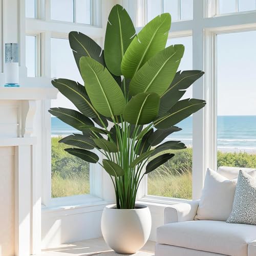 Roselywed Artificial Bird of Paradise Tree 7FT 28 Leaves Deluxe Tall Large Fake Faux Tropical Banana Plant 84 Inch Black Pot for Indoor Home Office Poolside Porch Mall School Decor Housewarming Gift