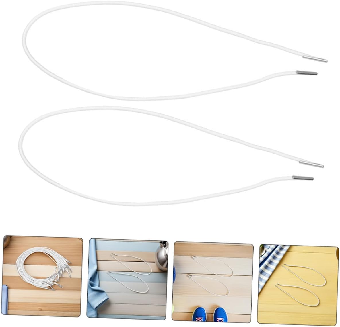 SEWACC 50pcs White Elastic Band with Metal Ends – 2mm Stretchy Cord for Mask Straps, DIY Crafts, Face Mask Extender, Sewing Notions, 40cm Length for Handmade Use