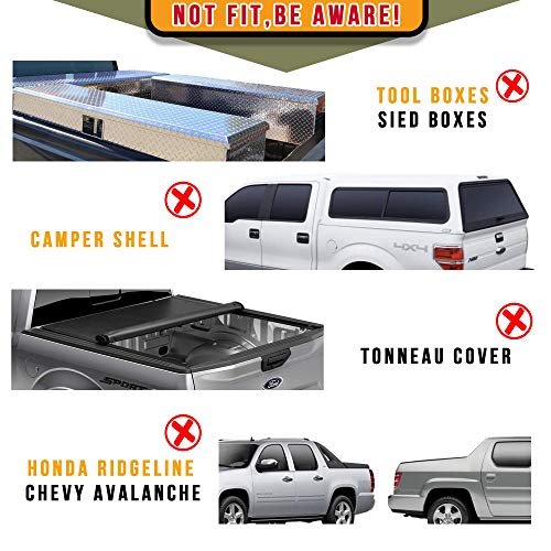 Truck Ladder Rack 800lbs Capacity with 8 Non-Drilling C-Clamps Heavy Duty Extendable Universal Pickup Ladder Rack Two-bar Set Matte Black One Pair