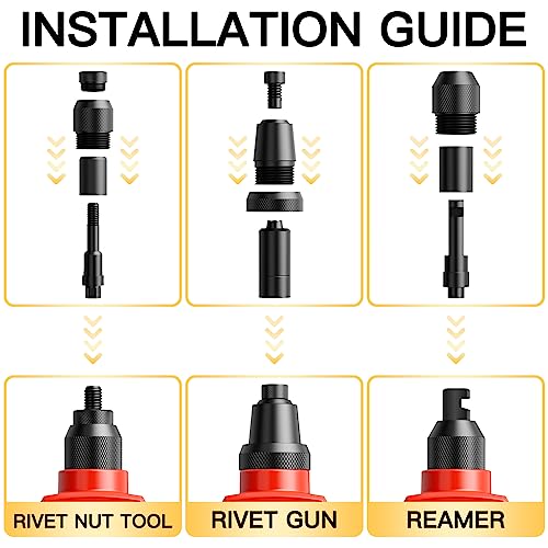 Image of WETOLS 3 in 1 Rivet Nut Tool, Rivet Gun, Reamer Set, Professional Rivet Gun Kit with 5 Rivet Heads and 6 Metric & SAE Mandrels, Hand Riveter Tool with 50 Rivets and 60 Rivet Nuts, Sturdy Case, WE-890