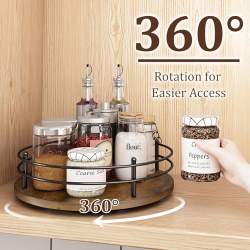 Image of 12 inch Lazy Susan Turntable Organizer,Round Wooden Lazy Susan Organization and Rotating Spice Rack for Dining Table,Pantry,Kitchen Countertop,Vanity,Cupboard and More. (Heightened Version,Round)