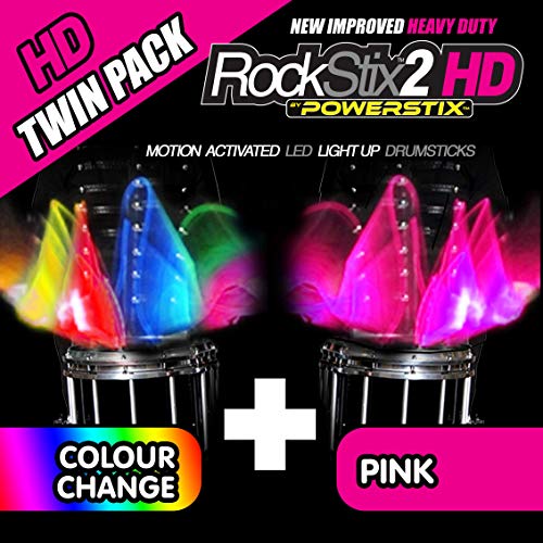 Twin Pack  ROCKSTIX2 HD luz LED Up baquetas, 1 Pair COLOUR CHANGE + 1 Pair PINK