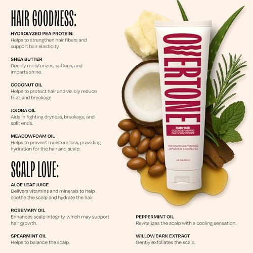 Image of Overtone Daily Color Depositing Conditioner for Hair, Ruby Red:Temporary Pigment with Shea, Coconut & Avocado Oils, Hydrating, Vegan & Cruelty-Free, All Hair Types, 4.5oz.