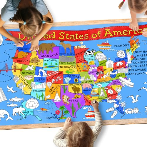 USA Coloring Activity - Large 31.5X 72 Educational Poster - Ideal for School Events & Birthday Parties, Multi-Use as Classroom Wall Décor or Table Cover