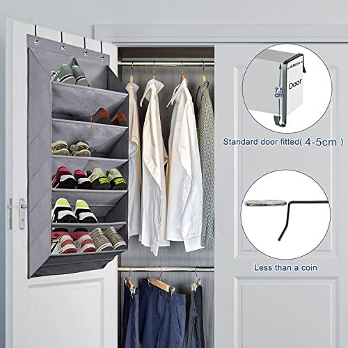 Over the Door Organizer, Hanging Shoe Organizer Storage Rack for Door Closet with 6 Shelves Deep Pockets for 12 Pairs Over the Door Shoe Organizer