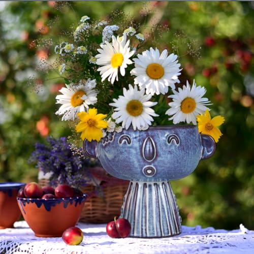 Planter-Ceramic-Cute-Face-Flower-Pot-Head-Indoor-Outdoor-Drainage-Hole-7x5x6-inches-Light-Blue Planter Ceramic Cute Face Flower Pot Head Indoor Outdoor Drainage Hole 7x5x6 inches Light Blue