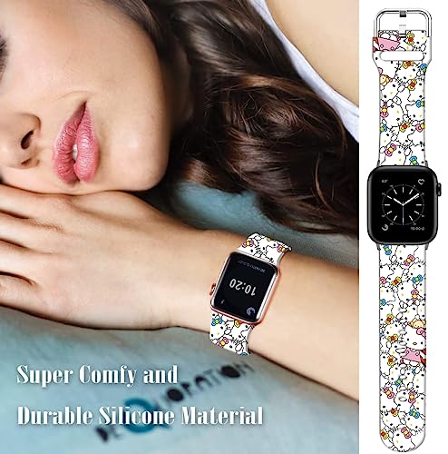 Leotop Compatible with Apple Watch Band Hello Kt 49mm 45mm 44mm 42mm,Soft Silicone Kawaii Cute Sport Strap Compatible with iWatch Ultra Series 9 8 7 6 5 4 3 2 1 SE/SE 2 for Kids Girls Women - Image 4