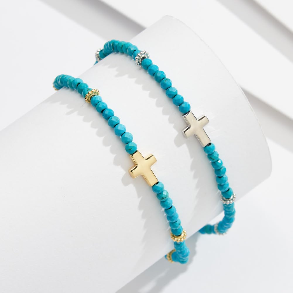 Tobillera con Cruz Turquesa for Mujer, joyería de Oro y Turquesa for Playa, Piscina, Fiesta, Regalo de Verano