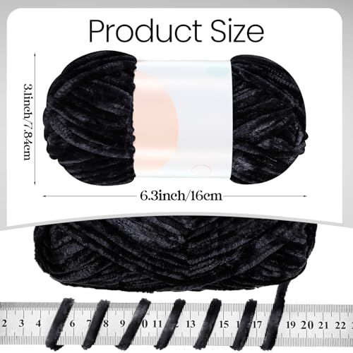 Image of Xinnun 12 Skeins 1116 Yards Chenille Velvet Soft Thick Plush Yarn Bulk for Crocheting Knitting Blanket DIY Weaving Craft, 6mm, 3.5 Oz /Skein(Black)