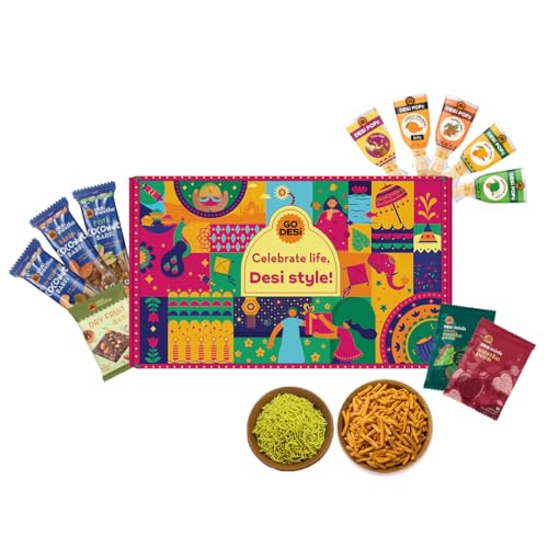 Image of GO DESi Gift Hamper, Permium Gourmet Gift Box with Desi Popz, Thandai Popz, Sweets and Snacks, Gifts For Family and Friends, Festival Gifting