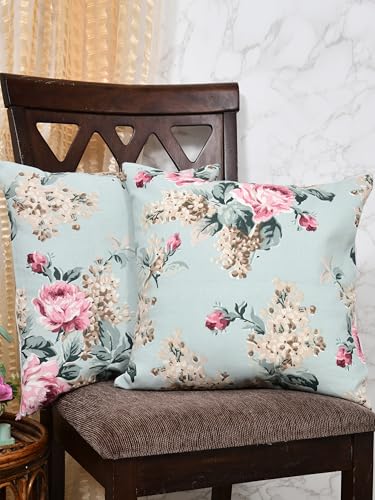 Image of Clasiko Premium Duck Cotton Decorative Throw Cushion Covers for Sofa Living Room ; Set of 5; 16x16 Inches; Floral Embrace