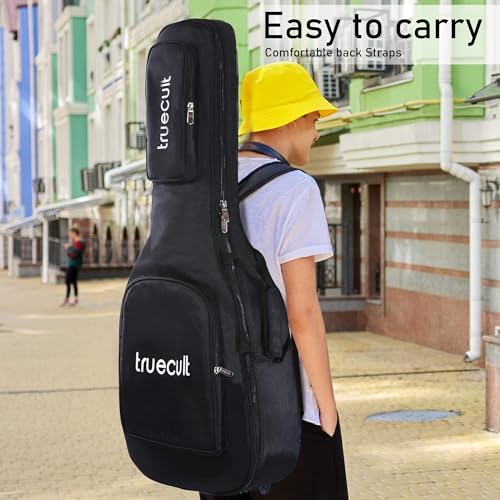 Image of True Cult Acoustic Guitar Bag /Cover with Foam Padding (Black) Strong and Durable for Multiple Sizes and Shapes Folk /Classical Guitars 38 inch, 39 inch, 40 inch, 41 inch (Black)