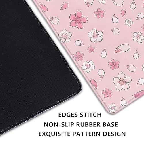 Image of Japanese Cherry Blossoms Extended Desk Pad Mouse Pad,Large Gaming Floral Mouse Mat with Stitched Edges,Non-Slip Rubber Base Mousepad for Office Computer Keyboard Laptop Home(27.5X11.8 in)