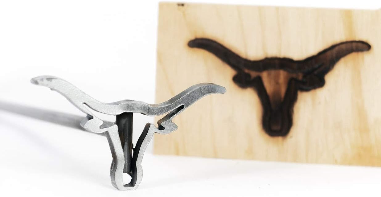 Texas Wood Branding Iron for Personalized Crafts, Custom Woodworking, BBQ, and Grilling - Texas Longhorn - 4" - The Heritage Forge