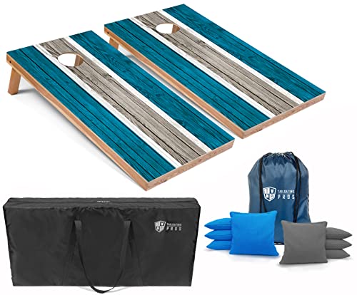 Tailgating Pros Striped Lightweight Cornhole Board Set w/LED Rings- Includes 4'x2' Regulation Boards, Ring Lights, Bean Bags, and Carrying Cases