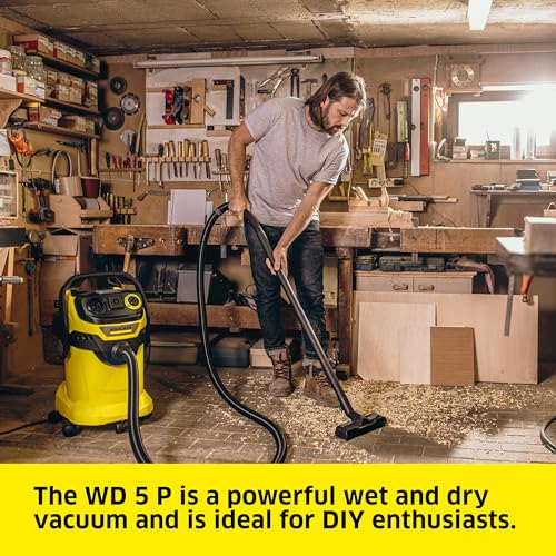 Kärcher - WD 5/P Multi-Purpose Wet-Dry Vacuum Cleaner - 6.6 Gallon - With Attachments – Blower Feature, Semi-Automatic Filter Cleaning, Space-Saving Design - 1100W - 2022 Edition,Yellow - Image 5