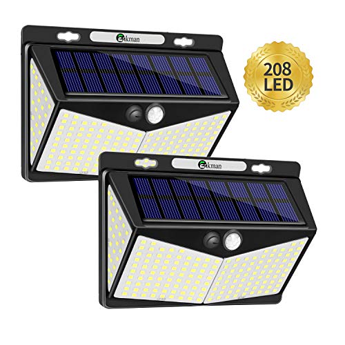 Enkman Solar Lights Outdoor 208 LED,Wireless Motion Sensor Lights with 270° Wide Angle IP65 Waterproof for Deck Fence Post Door Wall Yard and Garage, Yard, Garage, Deck, Pathway, Porch (2PACK-208LED)