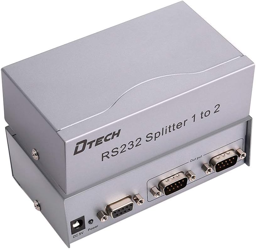 DTech 2-Port RS232 Serial Splitter Box COM Port Expander 1x2 with Power Adapter for Sharing PCs and Capture Data