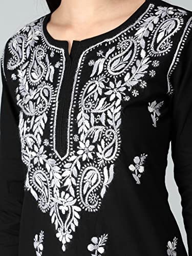 Image of Seva Chikan Hand Embroidered Lucknowi Chikankari Regular Straight Cotton Kurta Kurti for Women SCL4243