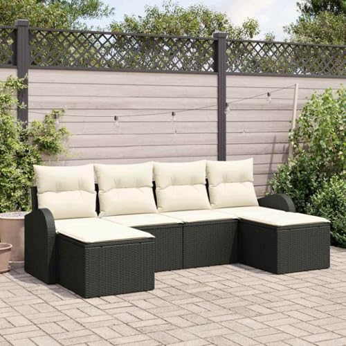 Lumanois Conjunto de sofá de jardín 6 pcs Negro Rattan de Poliéster,Mobiliario,Conjuntos de jardín,45.2kg 3346147
