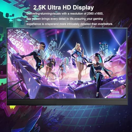 Image of 16 inch 2.5K 144Hz Portable Gaming Monitor 16:10 HDR Eye Careful,100% sRGB QHD2560x1600 Ultra-clear IPS Portable Monitor for Laptop with Built-in Speakers,External Second Screen for PC Phone Game Console