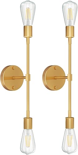 FadimiKoo 2 apliques dorados de pared para baño, luz moderna sobre espejo, latón cepillado, lámpara de pared interior para baño, pasillo, mesita de