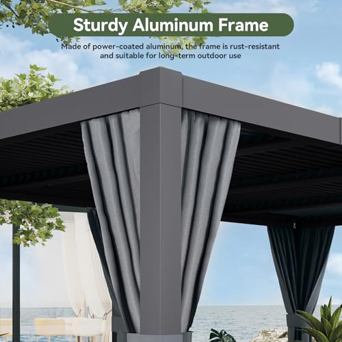 Image of Aoxun Louvered Pergola 12x16 All-Aluminum Outdoor Gazebo with Independent Adjustable Roofs, Waterproof Curtains and Netting, Integrated Drainage System for Patios & Backyard