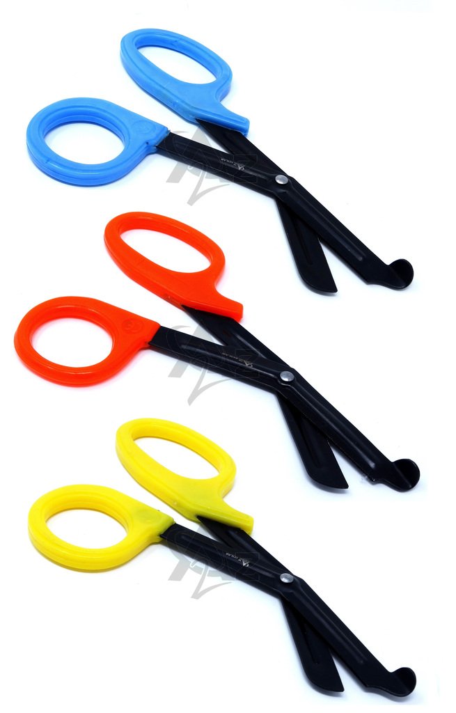 A2Z SCILABSet of 3 (Yellow-Orange-Sky Blue) Fluoride Black Coated Trauma Paramedic EMT Shears Scissors 7.5" (A2Z Brand)