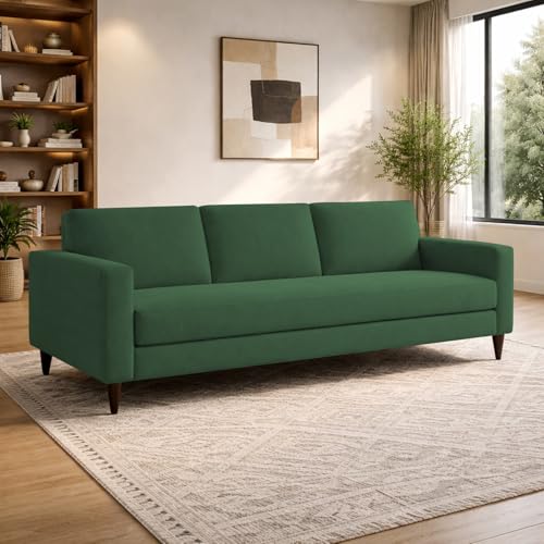 Image of Carlos 3 Seater Sofa Set for Living Room & Home Office, Modern Furniture Fabric Sofa Couch with Comfortable Soft Cushioning, Durable Wooden Frame, Stylish Seating for Home (Green)
