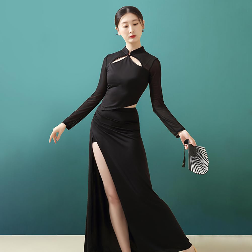 ROYAL SMEELA Chinesisches Qipao-Kleid für Damen, Cheongsam Mandarinenkragen, chinesische Kleider, traditionelle Kleidung, Schwarz