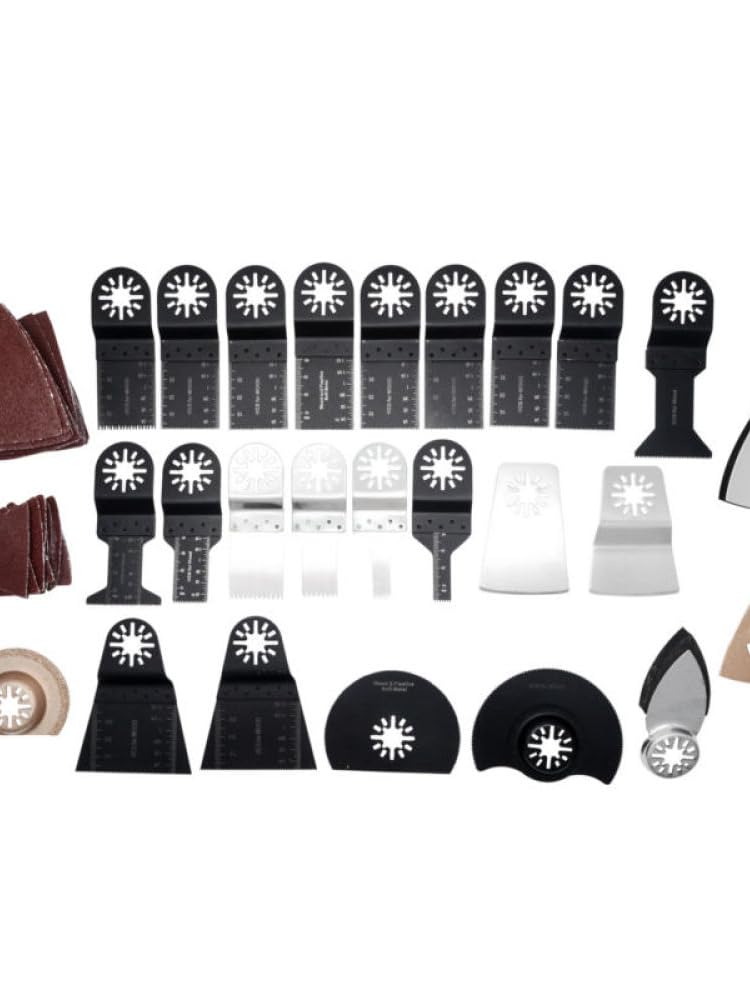 TopHomer Juego de 68 hojas de sierra oscilantes universales multiherramienta, cuchillas HCS y bimetálicas + kit de lijado, para corte de madera, metal, plástico, comercio y bricolaje