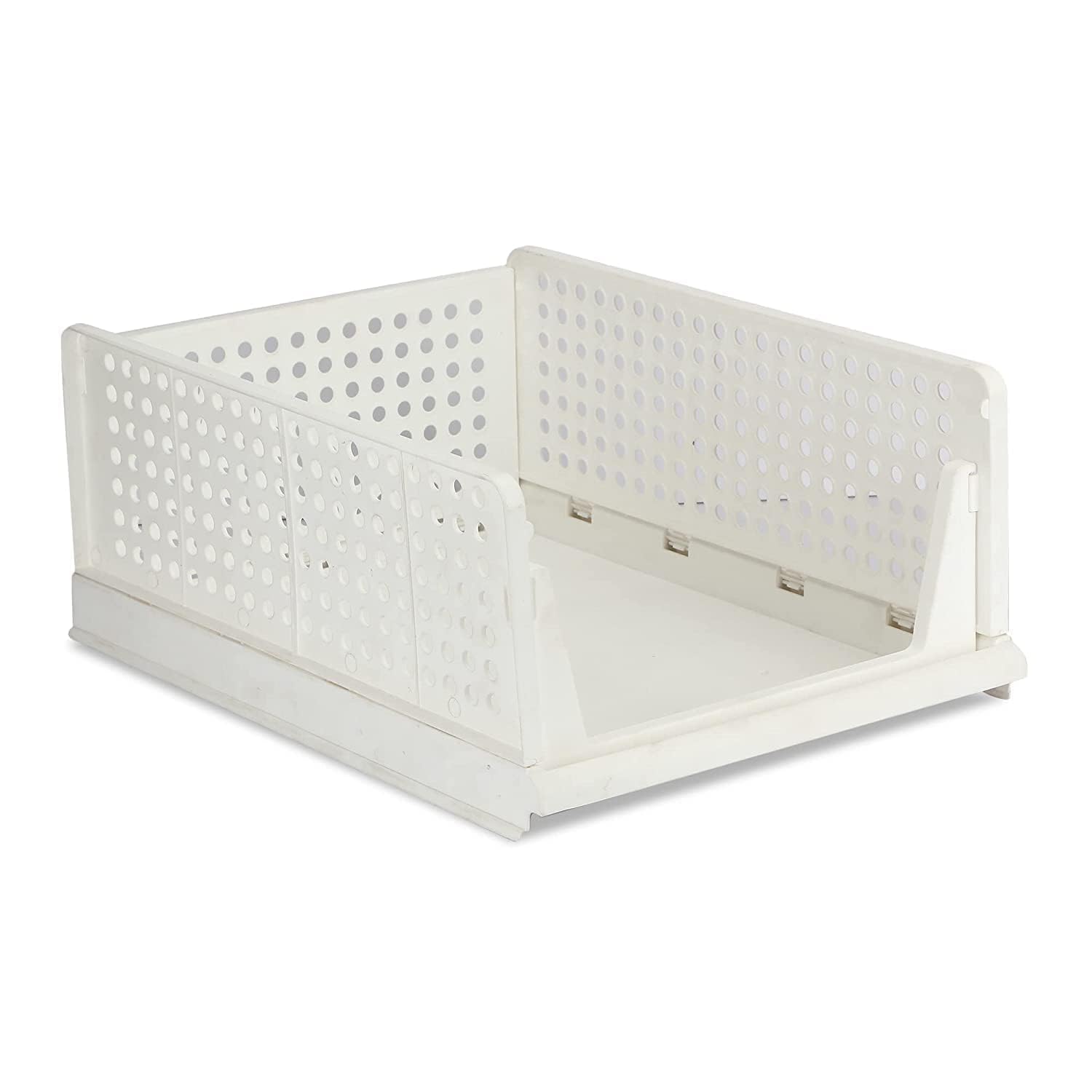 Jeyang Foldable Plastic Wardrobe Organizer - Stackable Storage Solution for Clothes, Ideal for Bathroom, Kitchen, and Bedroom Use (Pack Of 1, White)