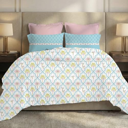Image of MYTRIDENT Soft Comfort Bedsheet for Double Bed, 100% Cotton Bedsheet, Soft and Breathable, King Size Bedsheet with 2 Pillow Covers - Fiona
