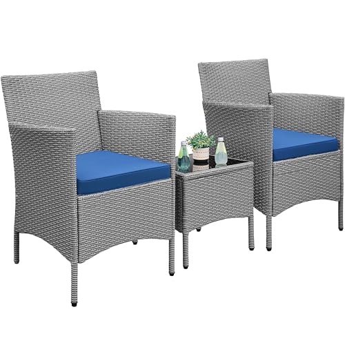 Yaheetech 3 Pieces Patio Porch Furniture Set, Outdoor PE Rattan