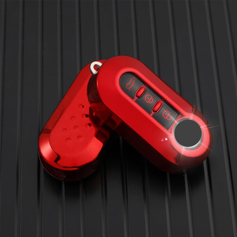 HIBEYO Custodia per chiave auto, adatta per Fiat 500 Bravo Panda Fiorino Doblo Punto, custodia per chiave a distanza, flip a 3 tasti, rosso