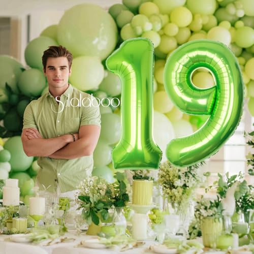 Image of 40 Inch Green Number 19 Balloon Lime Big Large Helium Number 0-9 | Giant Digital 19th Foil Mylar Party Balloon for Birthday Party Anniversary Graduation Decorations