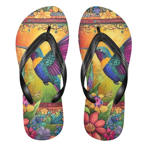 Colorful Bird Hummingbird Flowers Flip Flop Beach Summer Casual Sandal for Women & Men Shower Shoes 20858549