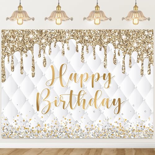 Fondo decorativo blanco y dorado para cumpleaños 6x4ft miniatura 1