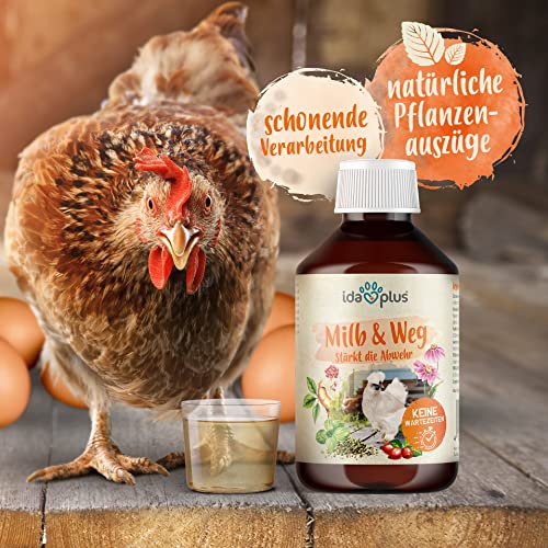 Ida Plus – MiLB & Weg – Schluss mit Lästlingen – Trinkwasserzusatz mit natürlichen Pflanzenextrakten – besonders gut für Hühner, Puten, Gänse, Enten & anderes Geflügel – 1:1000 Konzentrat