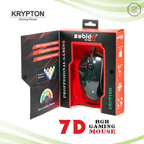 Image of Zebion Krypton Professional Gaming Mouse, with 7D Multi Color Gaming Features, 6 Responsive Buttons, Stunning Multicolor Glow, Adjustable Speed, Rugged Rubber Coating and 3 Years Warranty