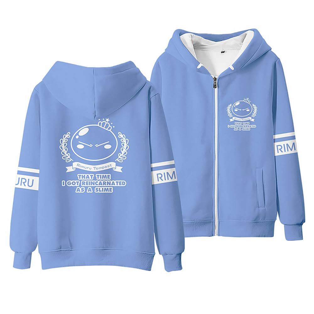 Charous Unisex Blue 1 Anime That Time I Got Reincarnated As A Slime Cartoon Zipped Hoodie Sweatshirt For Manga Slime Fans Cosplay Gift