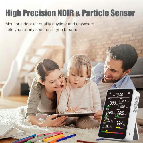 Image of 16-in-1 Indoor Air Quality Monitor, High-Precision Multi-Parameter Smart Air Quality Tester with HD Real-Time Color Screen, Portable Air Quality Monitor for Home, Office, Cars, Bedroom (Ivory White)