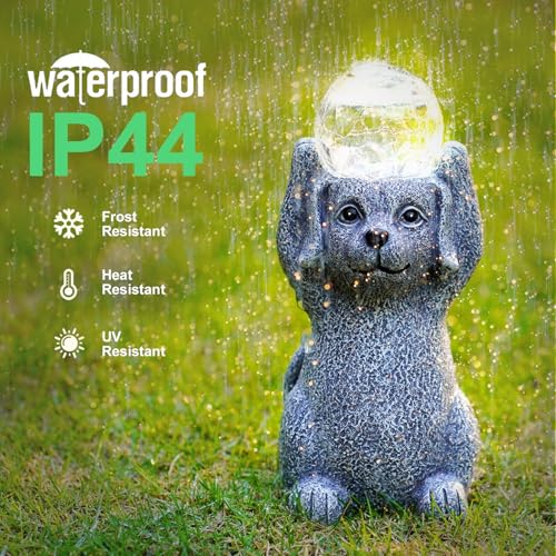 Yeomoo Hund Figuren mit Solarlampen Gartendeko für Draußen - Dog Gartenfiguren mit Solar Ball Geschenke für Frauen Männer Mama Geburtstag Wasserdicht Solar Deko für Garten Balkon Terrassen Zimmer