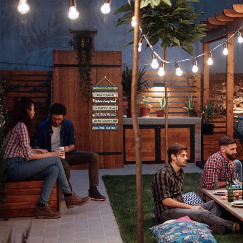 Image of HPNIUB Welcome to Our Backyard Bar Signs, Outdoor Welcome Plaque for Porch Home Garden Patio Deck Wall Decor, Funny Rules Gift for Father's Day Neighbors Friends Party, Summer Night Party Decorations