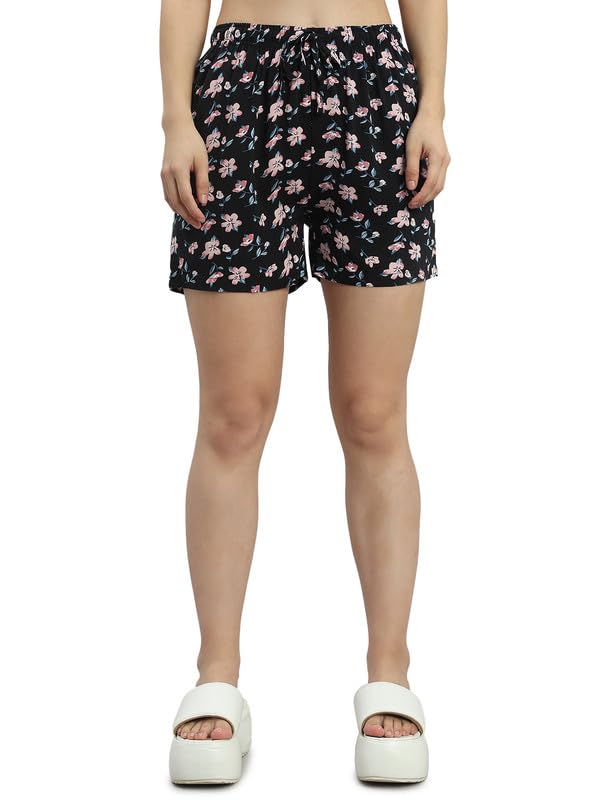 go colors Viscose Lounge Shorts Above Knee for Women| Breathable, Mid Rise, Black-picture-19