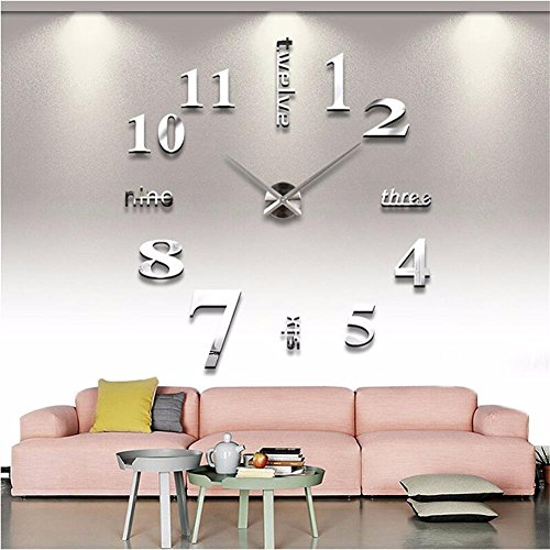 Mirror Surface Decorative Clock 3D DIY Wall Clock for Living Room Bedroom Office