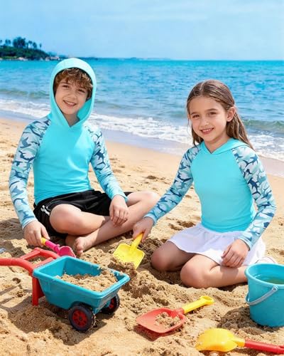 Image of Boys Rash Guard Swim Hoodie, Kids Long Sleeve Sun Fishing Shirts