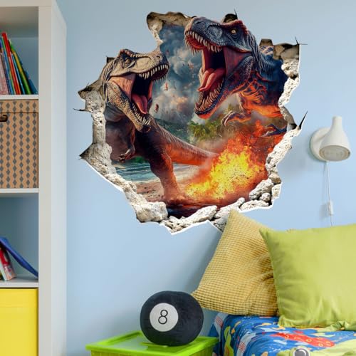 Mirabuy 3D Dinosaur Wall Decals, T-Rex Design, Dino Crack Hole Dinosaur Wall Stickers Breakthrough Effect Wall Sticker for Kids' Room Boys' Room...