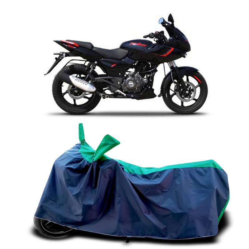 Image of DUFFEL-Two Wheeler Bike Cover Compatible for Bajaj Pulsar 180f Heat Protectio /UV-Rays /Birds Dropping /DustProof /Waterproof Indoor Outdoor and Parking Full Protection All Variants [Green Patta]